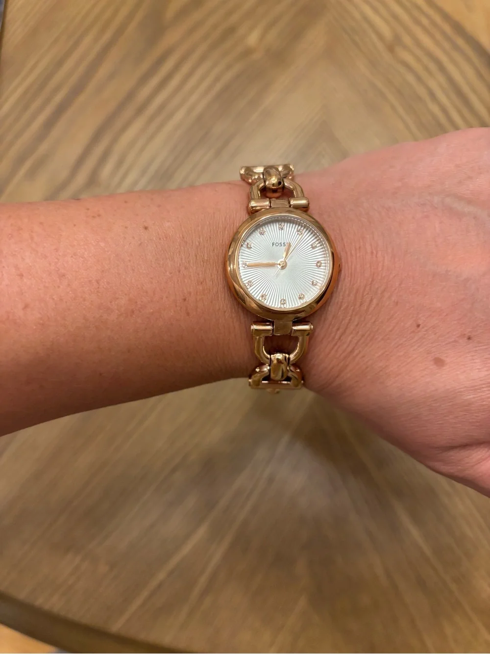 NEW with tags: Fossil Gold-Tone Link Bracelet Watch with White Dial
